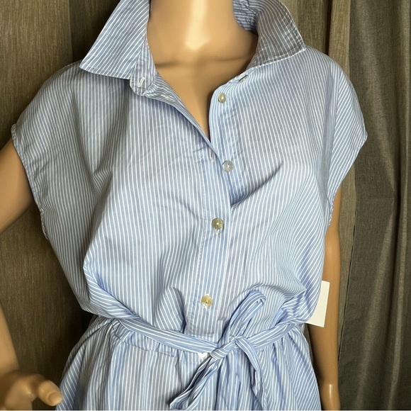 Ellen Tracy Women's Pinstriped Blue & White Embroidered Shirtdress Large NWT - Picture 3 of 15